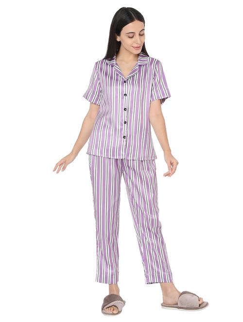 shirt collar striped nightwear pajama set - 17948260 - Very Small Image - 1