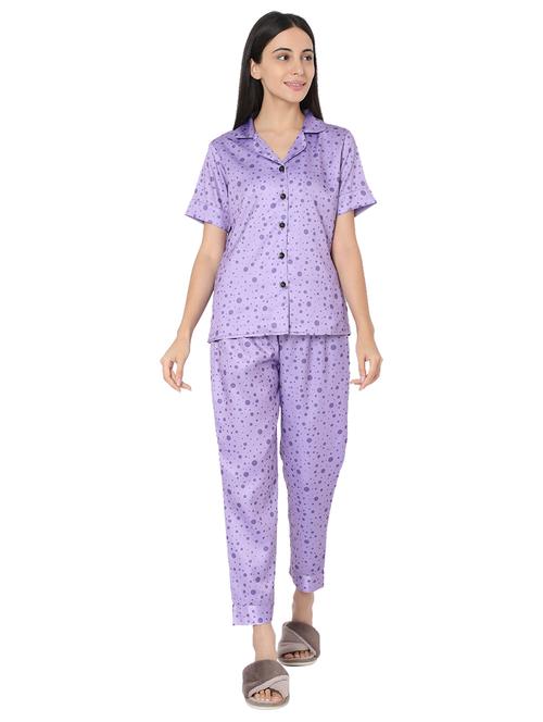 shirt collar printed nightwear pajama set - 17948263 - Very Small Image - 1
