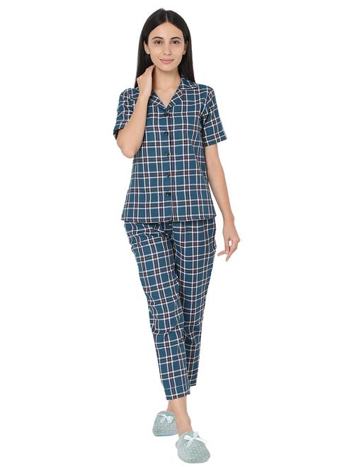 shirt collar printed nightwear pajama set - 17948279 - Very Small Image - 1