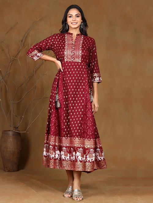 foil print anarkali ethnic dress - 17948320 - Very Small Image - 1