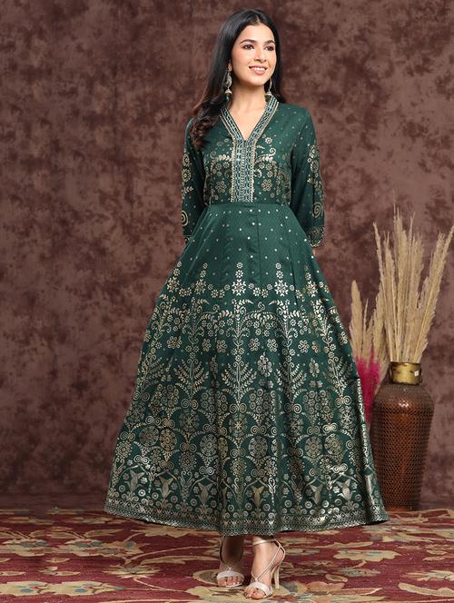 foil print anarkali ethnic dress - 17948321 - Very Small Image - 1