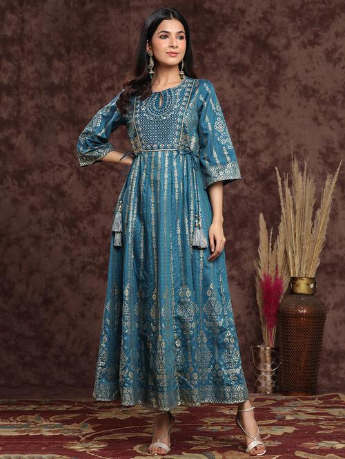 foil print anarkali ethnic dress - 17948324 - Very Small Image - 1