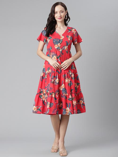 v-neck floral a-line dress - 17948483 - Very Small Image - 1