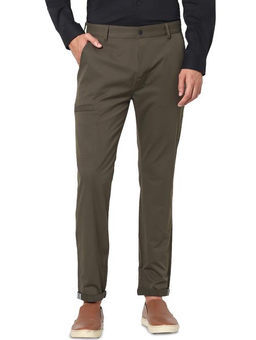 olive green solid casual trouser - 17948527 - Very Small Image - 1