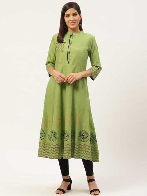 olive cotton blend anarkali kurta - 17948949 - Very Small Image - 1