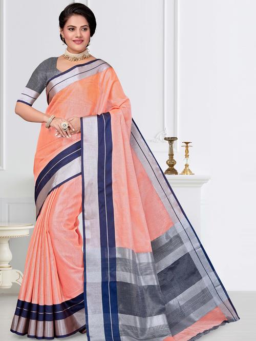 solid plain saree with blouse - 17949420 - Very Small Image - 1