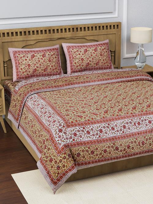 texstylers pure cotton 108x108 inches 220 tc jaipuri print super king size bedsheet with 2 pillow cover - 17949483 - Very Small Image - 1