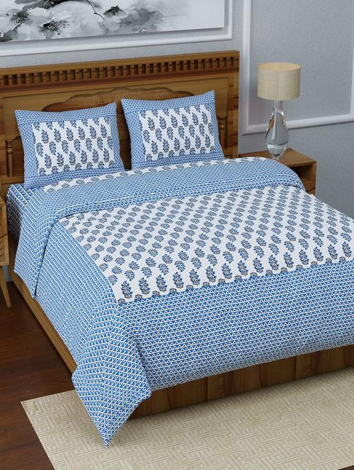 texstylers pure cotton 108x108 inches 220 tc jaipuri print super king size bedsheet with 2 pillow cover - 17949490 - Very Small Image - 1
