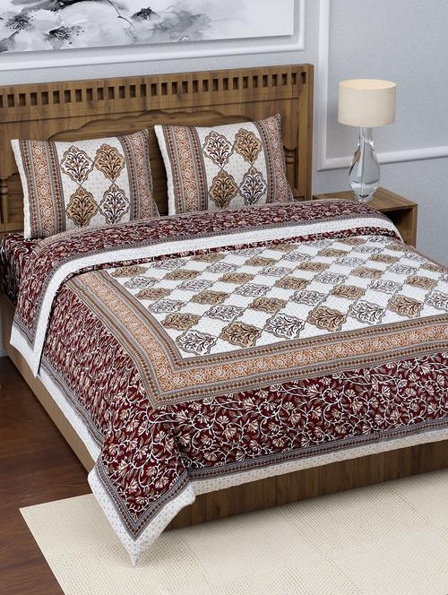 texstylers pure cotton 108x108 inches 220 tc jaipuri print super king size bedsheet with 2 pillow cover - 17949497 - Very Small Image - 1