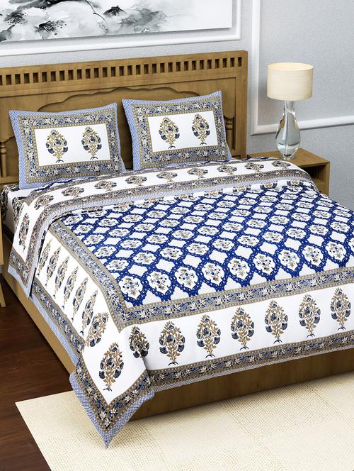 texstylers pure cotton 108x108 inches 220 tc jaipuri print super king size bedsheet with 2 pillow cover - 17949502 - Very Small Image - 1
