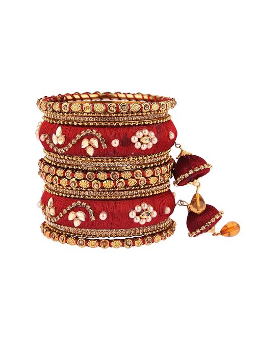 maroon kundan silk thread bangle set for women (set of 18) - 17949890 - Very Small Image - 1