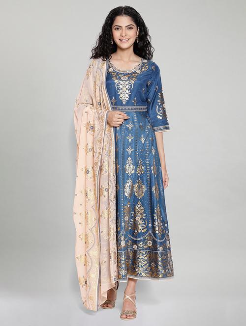 gold print kurta dupatta set - 17950059 - Very Small Image - 1