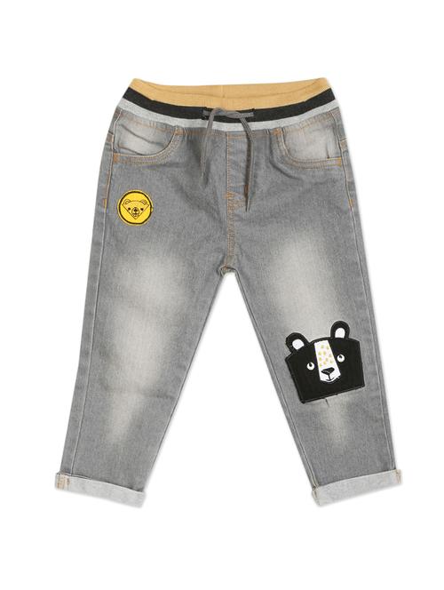 grey solid patch work jean - 17950127 - Very Small Image - 1