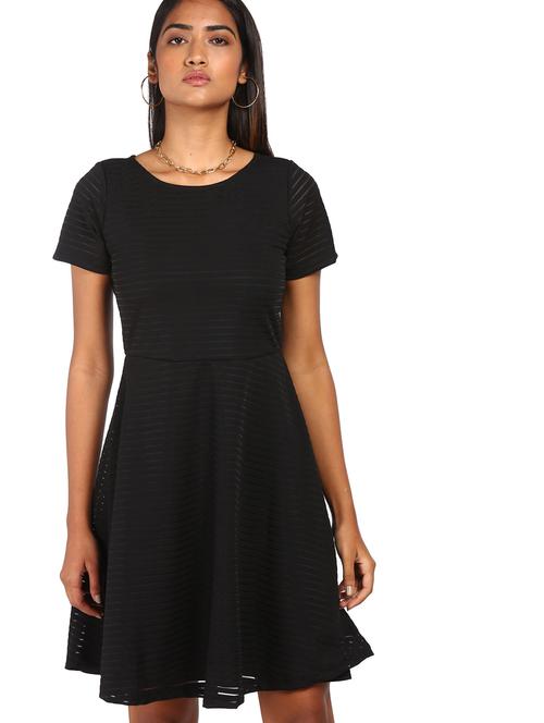 round neck striped fit & flare dress - 17951501 - Very Small Image - 1