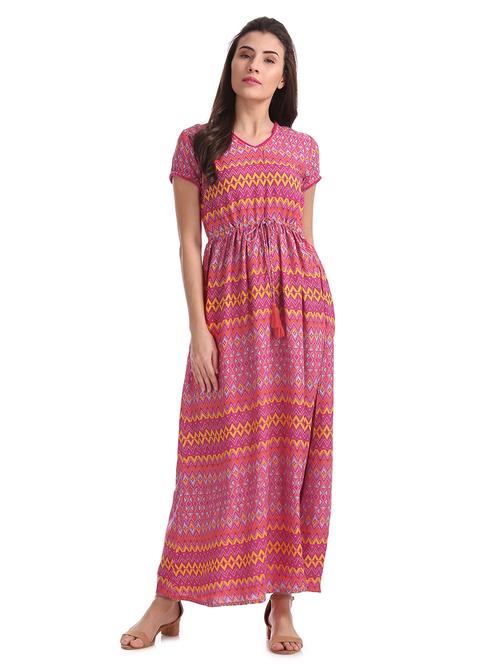 v-neck printed maxi dress - 17951568 - Very Small Image - 1