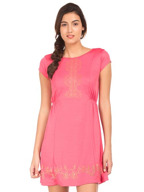 round neck printed a-line dress - 17951574 - Very Small Image - 1