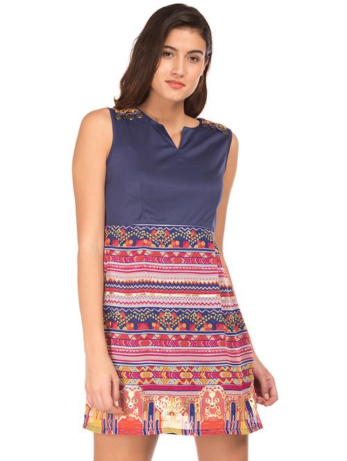 notch neck printed a-line dress - 17951578 - Very Small Image - 1