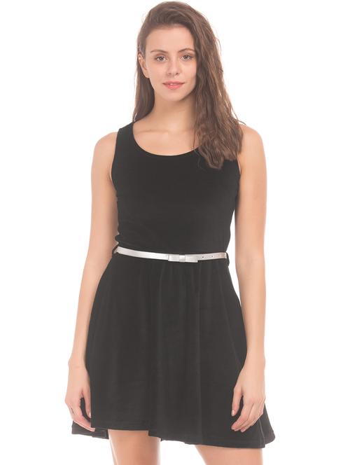 round neck solid fit & flare dress - 17951579 - Very Small Image - 1