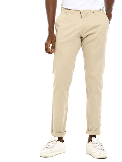 beige solid flat front casual trouser - 17951979 - Very Small Image - 1