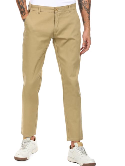 beige solid flat front casual trouser - 17951983 - Very Small Image - 1