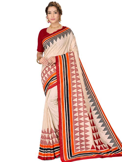 cream printed saree - 17953915 - Very Small Image - 1