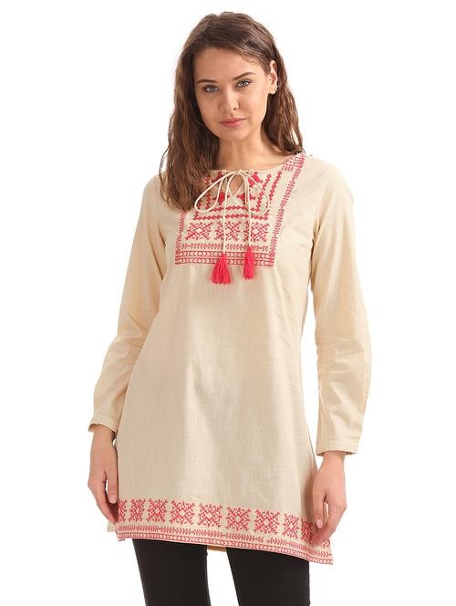 tie up neck printed tunic - 17954471 - Very Small Image - 1