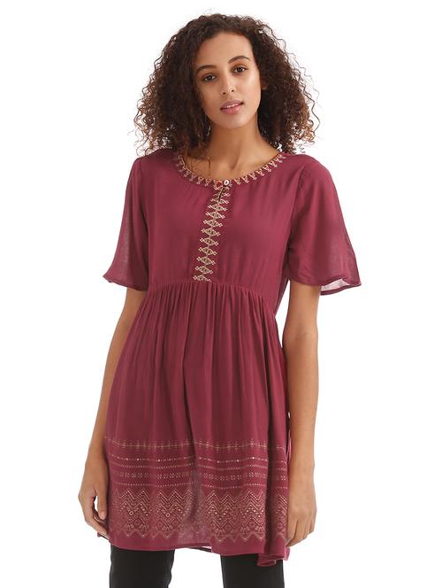round neck embroidered detail tunic - 17954474 - Very Small Image - 1