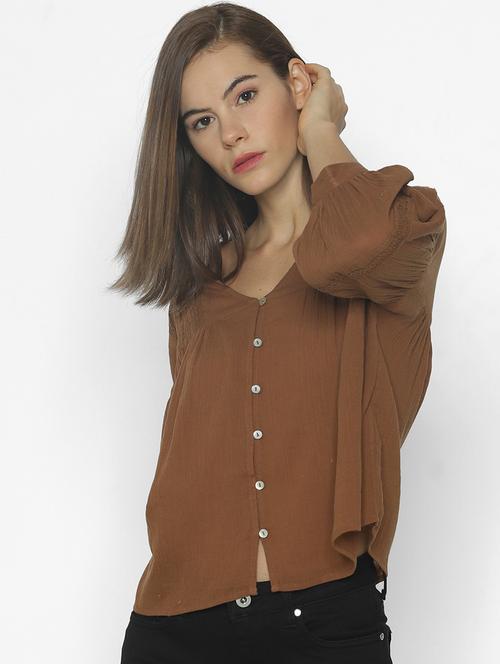 v-neck solid top - 17954690 - Very Small Image - 1