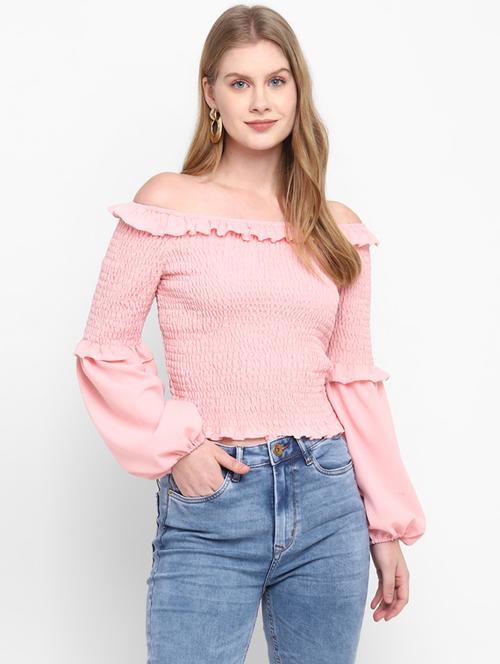off shoulder smocked top - 17954713 - Very Small Image - 1
