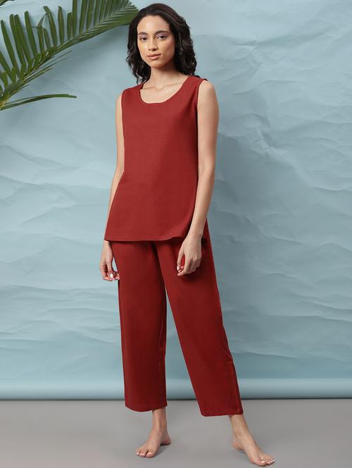 round neck solid nightwear pajama set - 17954774 - Very Small Image - 1