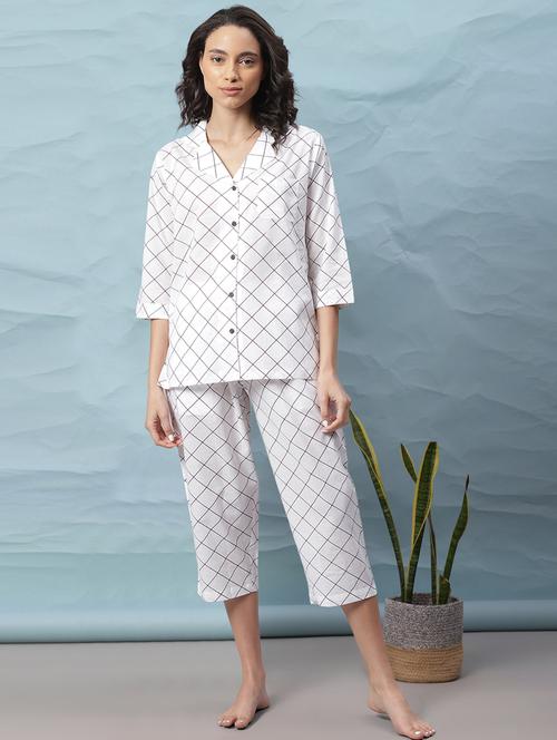 lapel neck printed nightwear pajama set - 17954786 - Very Small Image - 1
