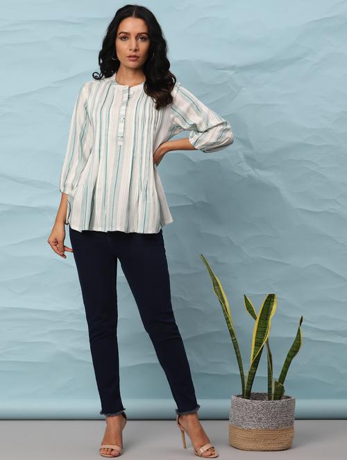 mandarin neck striped top - 17955656 - Very Small Image - 1