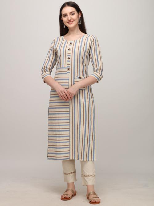 this designer pure cotton stripped kurta from the hosue of " sai raj ". - 17956022 - Very Small Image - 1