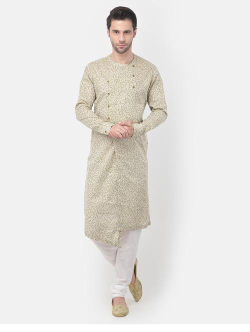 beige printed asymmetric kurta pyjama set - 17956061 - Very Small Image - 1
