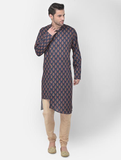 navy blue printed kurta pyjama set - 17956071 - Very Small Image - 1