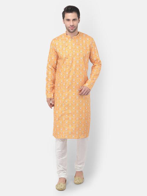 orange floral print kurta pyjama set - 17956076 - Very Small Image - 1