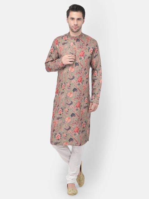 olive floral print kurta pyjama set - 17956081 - Very Small Image - 1