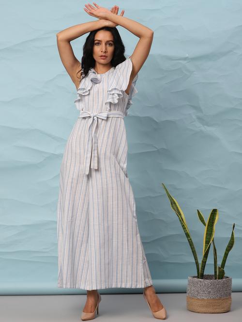 tie front striped full leg jumpsuit - 17956112 - Very Small Image - 1