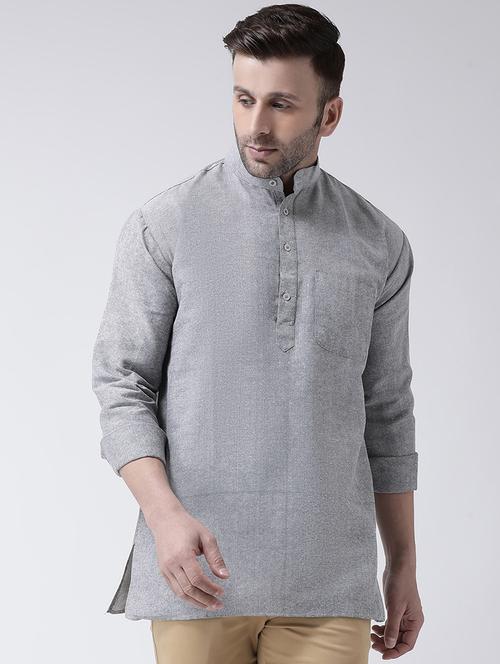 grey solid short kurta - 17956361 - Very Small Image - 1