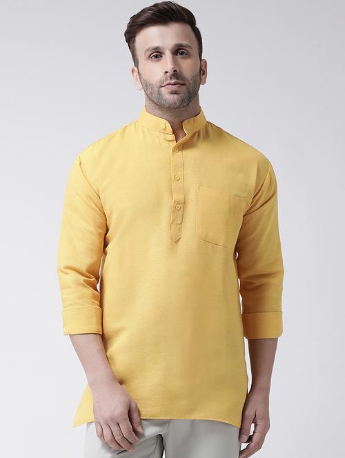yellow solid short kurta - 17956363 - Very Small Image - 1