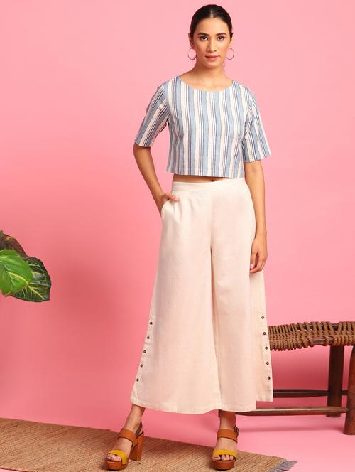striped crop top with palazzo set - 17956382 - Very Small Image - 1