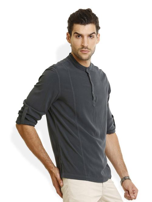 grey solid casual shirt - 17956401 - Very Small Image - 1