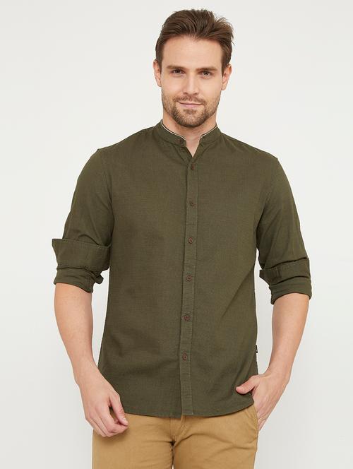 olive green solid casual shirt - 17956436 - Very Small Image - 1