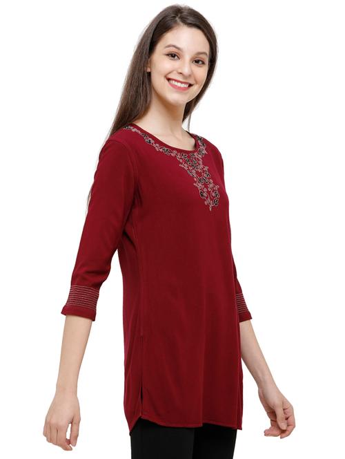 maroon straight kurti - 17956535 - Very Small Image - 1