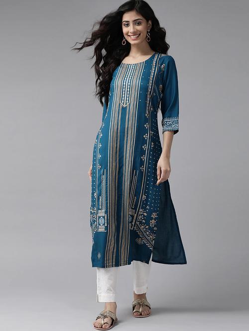 teal straight kurta - 17956566 - Very Small Image - 1