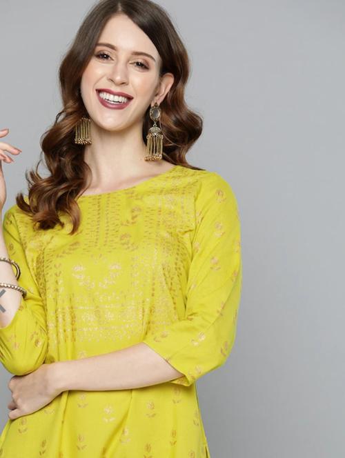 yellow cotton kurti - 17956971 - Very Small Image - 1