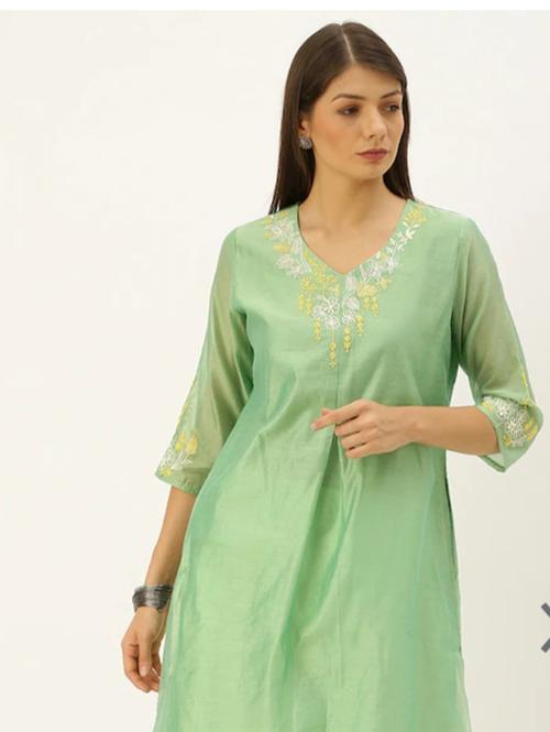 green cotton kurti - 17956972 - Very Small Image - 1