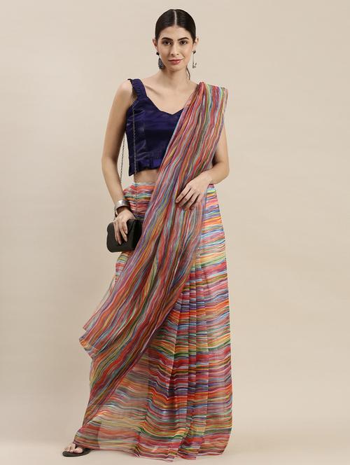 women's printed multi colored saree with blouse - 17957692 - Very Small Image - 1