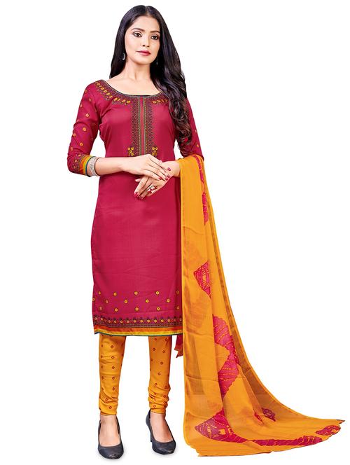 maroon crepe unstitched suit - 17958073 - Very Small Image - 1