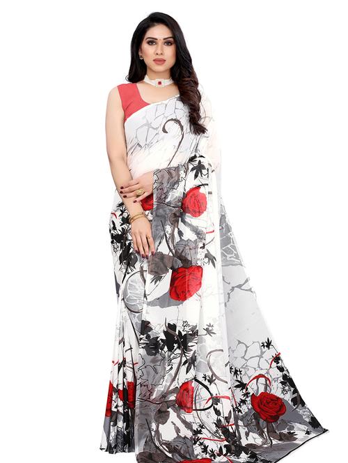 floral printed saree with blouse - 17958182 - Very Small Image - 1